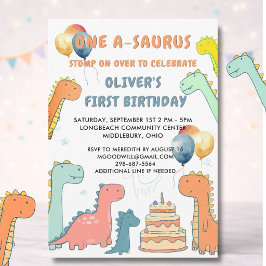 Dinosaur One-A-Saurus Boy 1st Birthday Party   Einladung