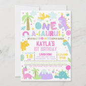 Dinosaur ONE A-Saurus Einladung zum 1. Geburtstag (Vorderseite)