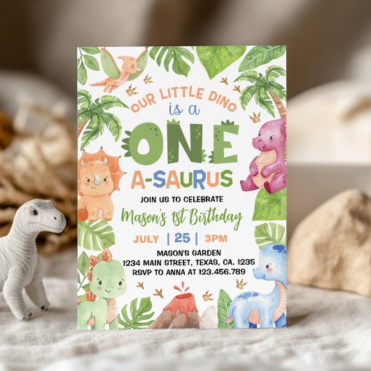 Dinosaur One-A-Saurus Einladung zum 1. Geburtstag