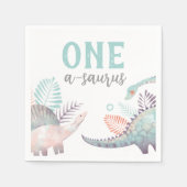 Dinosaur One-A-Saurus First Birthday Baby Serviette (Vorderseite)