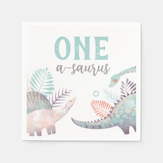 Dinosaur One-A-Saurus First Birthday Baby Serviette (Vorderseite)