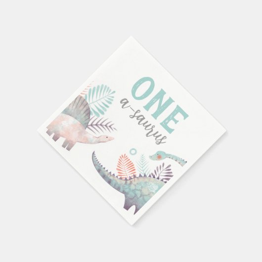 Dinosaur One-A-Saurus First Birthday Baby Serviette (Ecke)