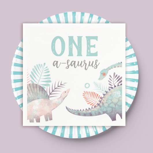 Dinosaur One-A-Saurus First Birthday Baby Serviette