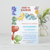 Dinosaur One-A-Saurus Geburtstagspartei Einladung (Stehend Vorderseite)