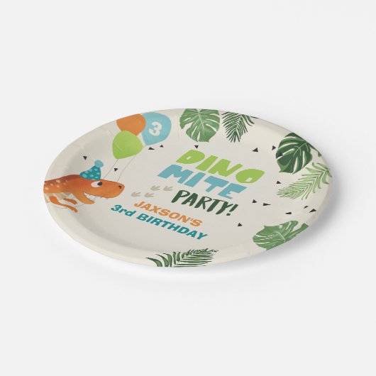 Dinosaur Paper Tellers Birthday Dino mite T-rex Bo Pappteller (Schrägansicht)