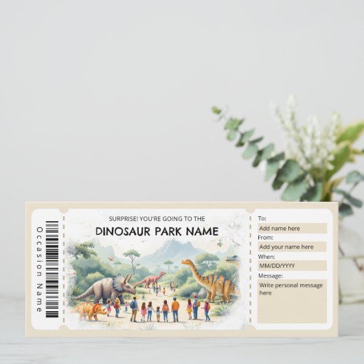 Dinosaur Park Ticket Gift Certificate Template Einladung (Stehend Vorderseite)