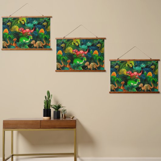 Dinosaur Park Wandteppich Mit Holzrahmen (Asymmetrisch)
