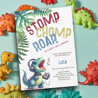 Dinosaur Party bewegt Stomp Chomp Roar Boy Geburts Einladung
