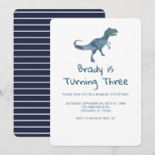 Dinosaur Party Blue Stripe Einladung (Vorne/Hinten)
