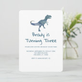 Dinosaur Party Blue Stripe Einladung (Stehend Vorderseite)