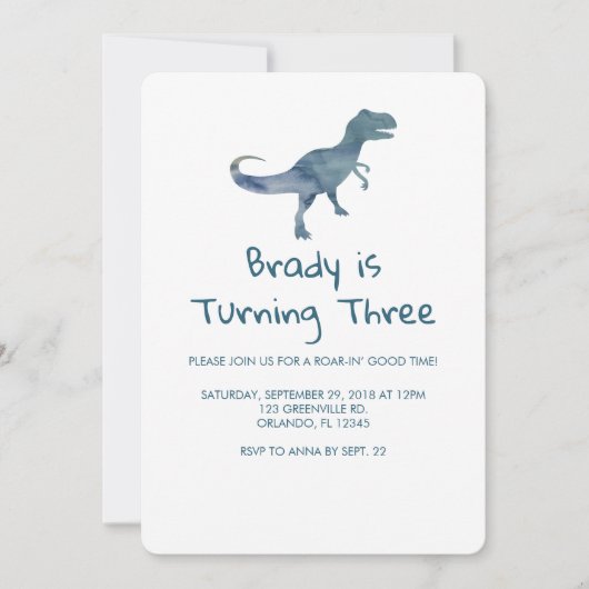 Dinosaur Party Blue Stripe Einladung (Vorderseite)