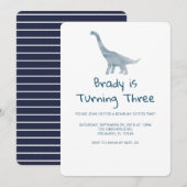 Dinosaur Party Blue Stripe Einladung (Vorne/Hinten)