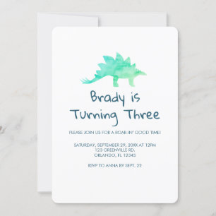 Dinosaur Party Blue Stripe Einladung