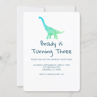 Dinosaur Party Blue Stripe Einladung