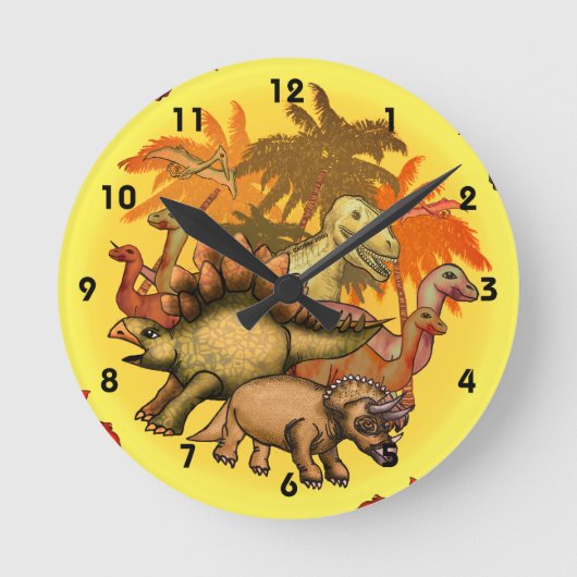 Dinosaur Party Clock Runde Wanduhr (Vorderseite)