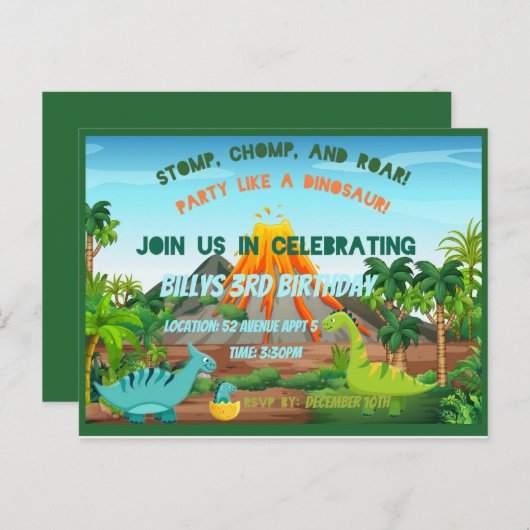 Dinosaur-Party Einladung Postkarte (Vorne/Hinten)