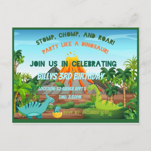 Dinosaur-Party Einladung Postkarte (Vorderseite)