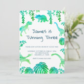 Dinosaur Party Grüne botanische Einladung (Stehend Vorderseite)