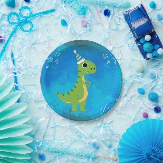 Dinosaur Party Plate Blue Pappteller (Party)