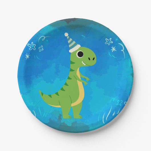 Dinosaur Party Plate Blue Pappteller (Vorderseite)