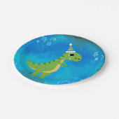 Dinosaur Party Plate Blue Pappteller (Schrägansicht)