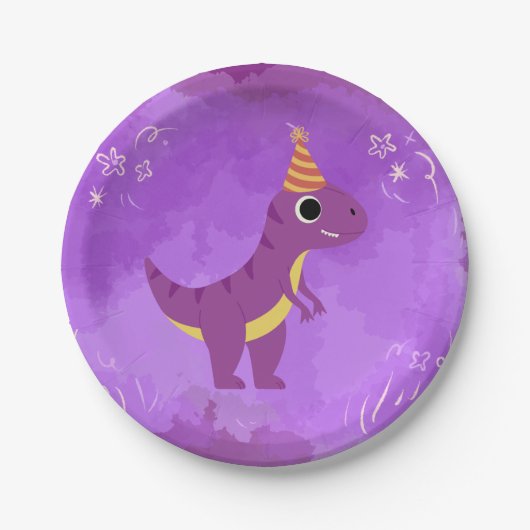 Dinosaur Party Plate Lila Pappteller (Vorderseite)