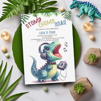 Dinosaur Party Song Stomp Chomp Roar Boy Birthday Einladung