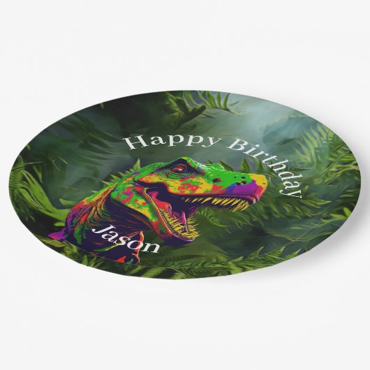 Dinosaur Party Spaß Pappteller (Schrägansicht)