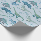 Dinosaur Pattern Blue Geschenkpapier (Ecke)