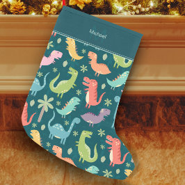 Dinosaur Pattern Blue Kid Monogram Boy Kleiner Weihnachtsstrumpf