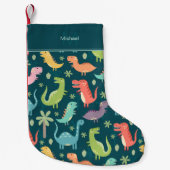 Dinosaur Pattern Blue Kid Monogram Boy Kleiner Weihnachtsstrumpf (Vorderseite)