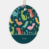 Dinosaur Pattern Blue Kid Monogram Keramik Ornament (Rechts)