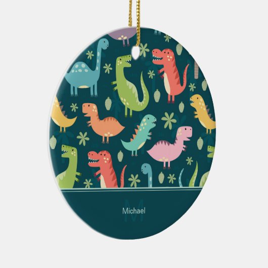 Dinosaur Pattern Blue Kid Monogram Keramik Ornament (Rechts)