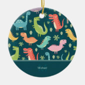 Dinosaur Pattern Blue Kid Monogram Keramik Ornament (Vorne)