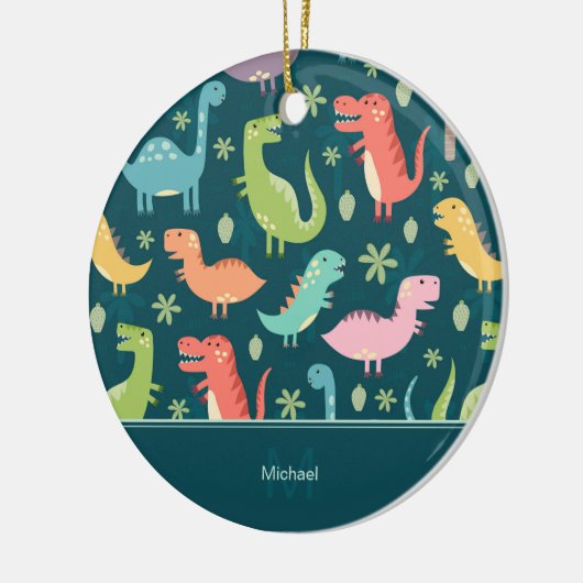 Dinosaur Pattern Blue Kid Monogram Keramik Ornament (Links)