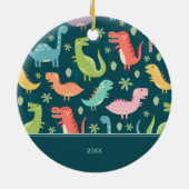 Dinosaur Pattern Blue Kid Monogram Keramik Ornament (Hinten)