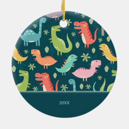 Dinosaur Pattern Blue Kid Monogram Keramik Ornament (Hinten)