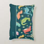 Dinosaur Pattern Blue Mit Monogramm Kid Boy Dekokissen (Rückseite(Vertikal))