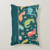 Dinosaur Pattern Blue Mit Monogramm Kid Boy Dekokissen (Vorderseite(Vertikal))