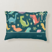 Dinosaur Pattern Blue Mit Monogramm Kid Boy Dekokissen (Rückseite)