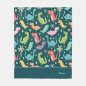 Dinosaur Pattern Blue Mit Monogramm Kid Boy Fleecedecke (Vorderseite)