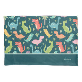 Dinosaur Pattern Blue Mit Monogramm Kid Boy Kissenbezug