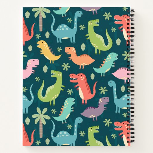 Dinosaur Pattern Blue Mit Monogramm Kid Boy Notizblock (Rückseite)