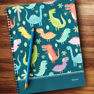 Dinosaur Pattern Blue Mit Monogramm Kid Boy Notizblock
