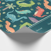 Dinosaur Pattern Blue Mit Monogramm Kid Boy Party Geschenkpapier (Ecke)