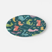 Dinosaur Pattern Blue Mit Monogramm Kid Boy Party Pappteller (Schrägansicht)