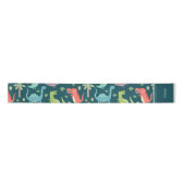 Dinosaur Pattern Blue Mit Monogramm Kid Boy Party Satinband (Vorderseite)