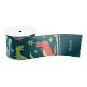Dinosaur Pattern Blue Mit Monogramm Kid Boy Party Satinband (Spule)