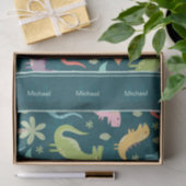 Dinosaur Pattern Blue Mit Monogramm Kid Boy Party Seidenpapier (Geschenk)