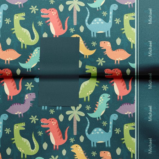 Dinosaur Pattern Blue Mit Monogramm Kid Boy Party Seidenpapier